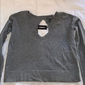 EXPRESS CROPPED GRAY SWEATER WITH ZIPPER BACK